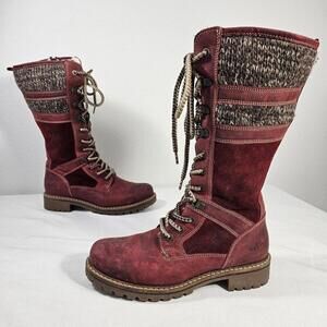 Bos & Co Womens Holding Red Leather Wool Sherpa Lined Tall Boot Sz EU 38 US  7.5